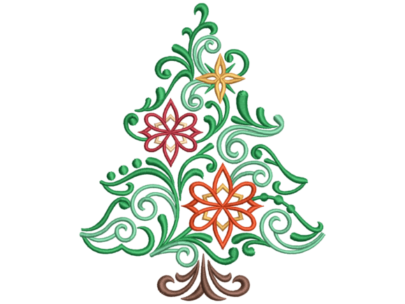 Download Floral Christmas Tree Machine Embroidery - Tree Collection