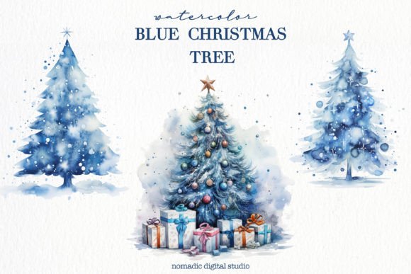 Download 9 Watercolor Blue Christmas Tree Clipart - Tree Collection