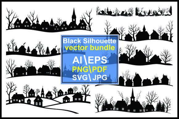 Download Silhouette Village Scenes with Bare Tree - Tree Collection