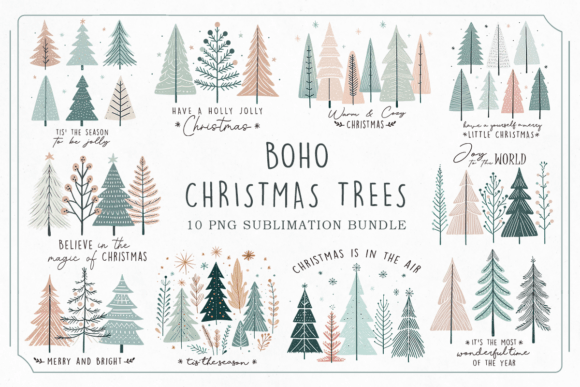 Download Boho Christmas Trees PNG Bundle - Tree Collection